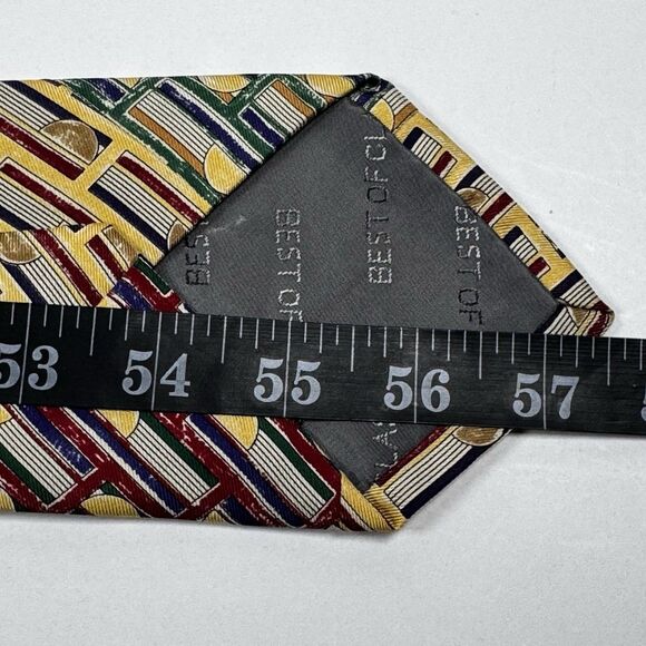 Robert Talbott Tie Mens Silk Geometric Patchwork Yellow Bold USA Made Vintage - Picture 7 of 8